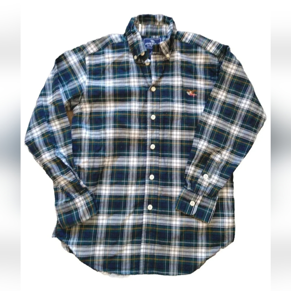 American Living Boy's Multicolor Dress Shirt 100% Cotton Size M Long Sleeve Logo